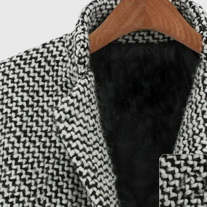 Houndstooth Coat Womens Longline Tweed Notch Lapel Quilted Lining - image 5