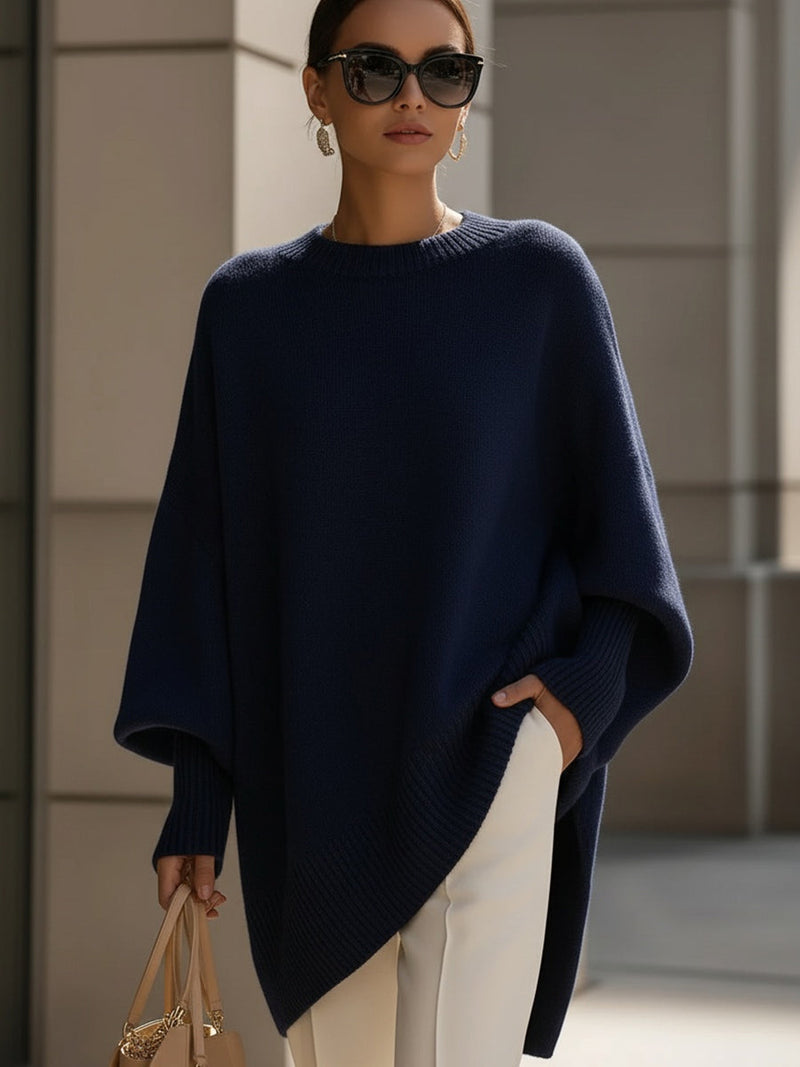 Batwing Jumper Womens Chunky Knit Asymmetric Hem Oversized Crew Neck - image 3