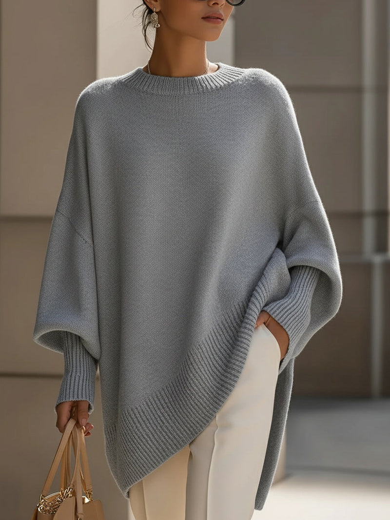 Batwing Jumper Womens Chunky Knit Asymmetric Hem Oversized Crew Neck - image 4