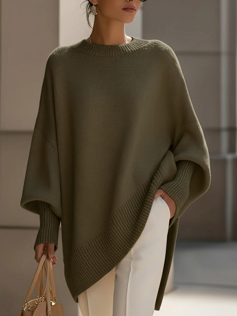 Batwing Jumper Womens Chunky Knit Asymmetric Hem Oversized Crew Neck - image 5