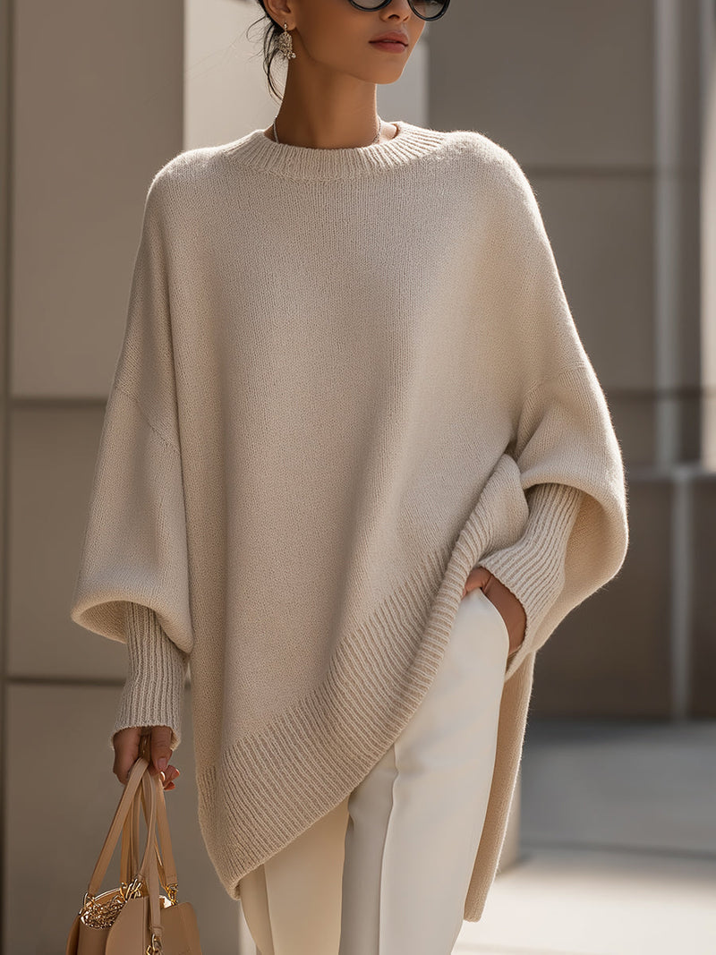 Batwing Jumper Womens Chunky Knit Asymmetric Hem Oversized Crew Neck - image 7