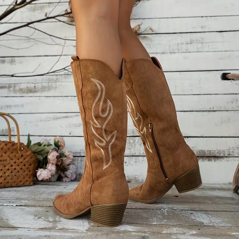 Embroidered Cowboy Boots Womens Knee High Western Pointed Toe Block Heel - image 7
