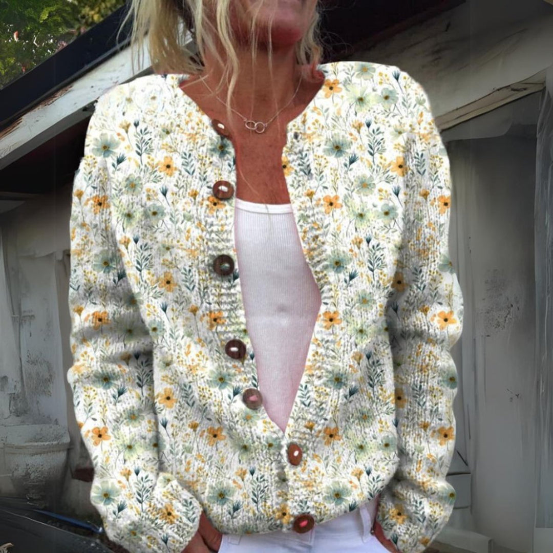 Floral Cardigan Womens Knit V Neck Button Front Relaxed - image 1