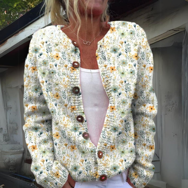 Floral Cardigan Womens Knit V Neck Button Front Relaxed - image 1