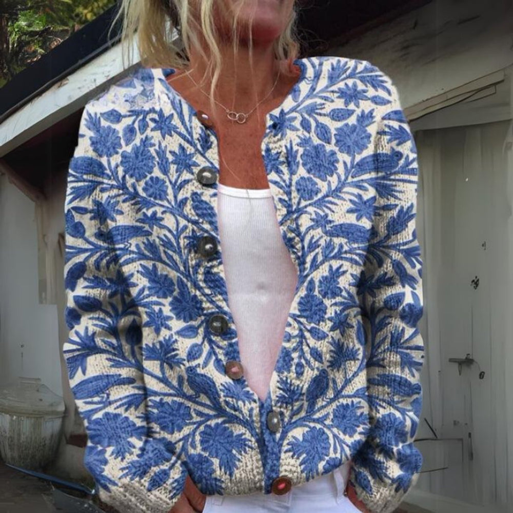Floral Cardigan Womens Knit V Neck Button Front Relaxed - image 2