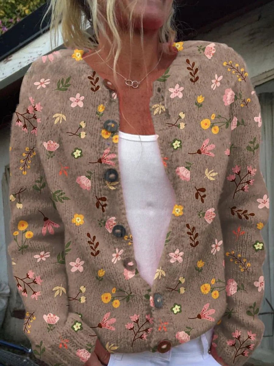 Floral Cardigan Womens Knit V Neck Button Front Relaxed - image 3