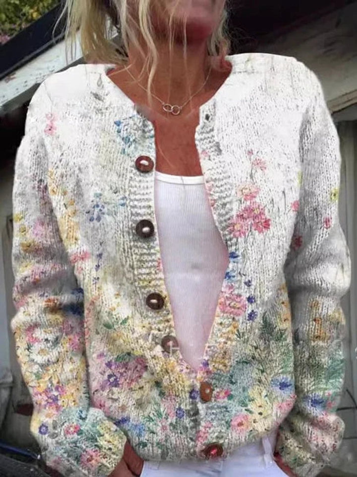 Floral Cardigan Womens Knit V Neck Button Front Relaxed - image 4