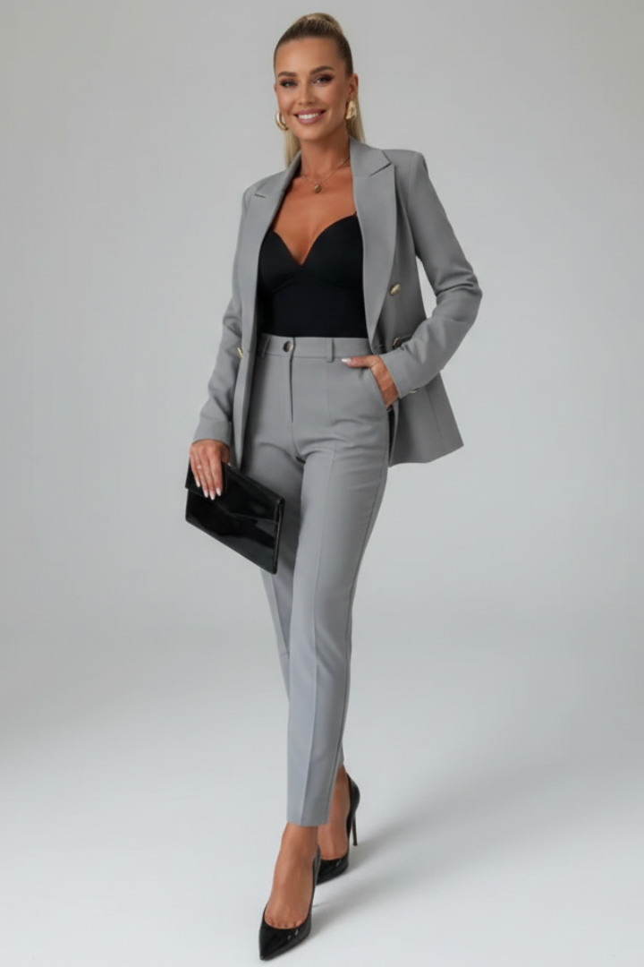 Trouser Suit Womens Double Breasted Blazer Gold Buttons Slim Trousers - image 10
