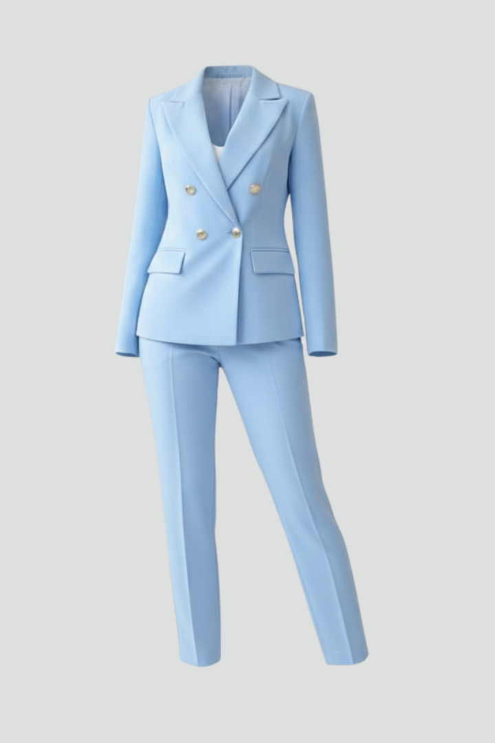 Trouser Suit Womens Double Breasted Blazer Gold Buttons Slim Trousers - image 11