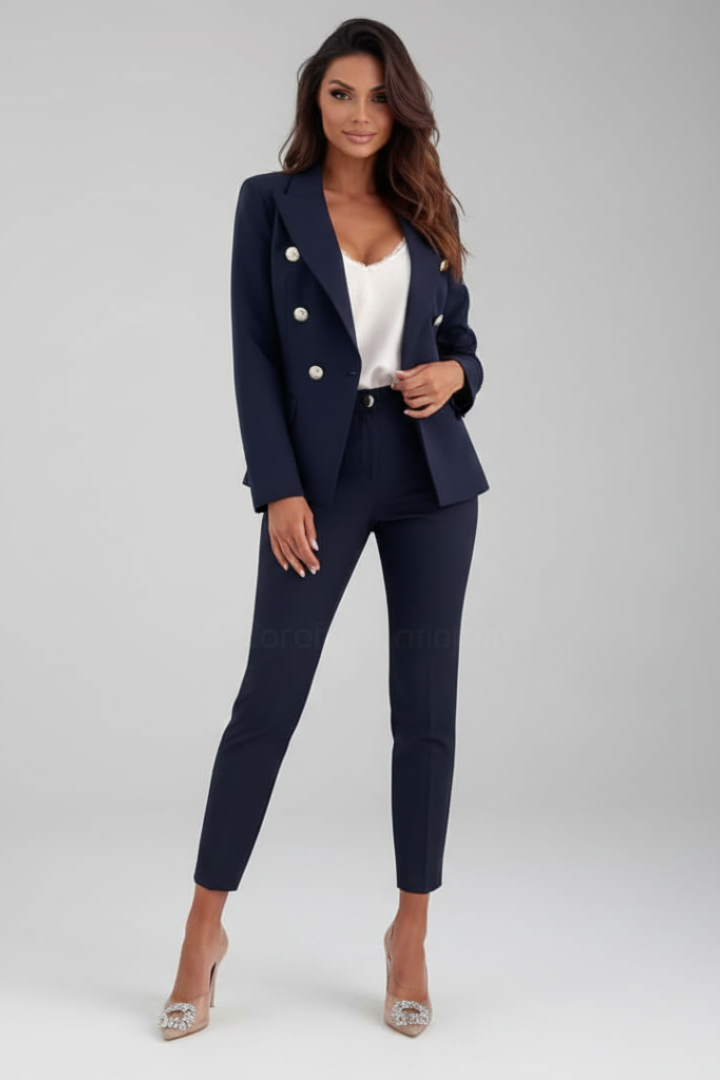 Trouser Suit Womens Double Breasted Blazer Gold Buttons Slim Trousers - image 3