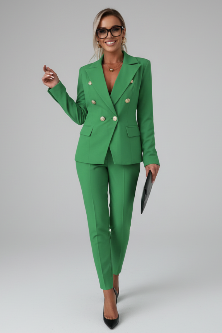 Trouser Suit Womens Double Breasted Blazer Gold Buttons Slim Trousers - image 9