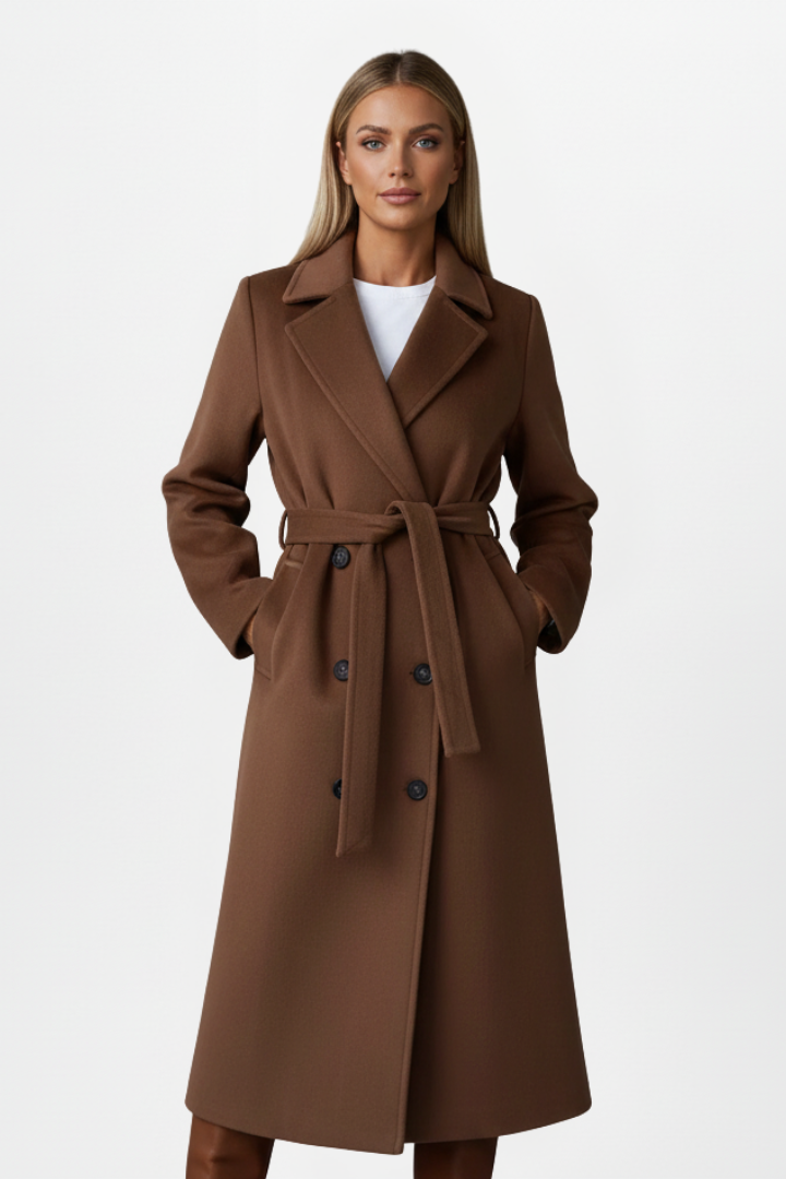 Belted Coat Womens Long Double Breasted Wrap Notch Lapel Tie Waist - image 3