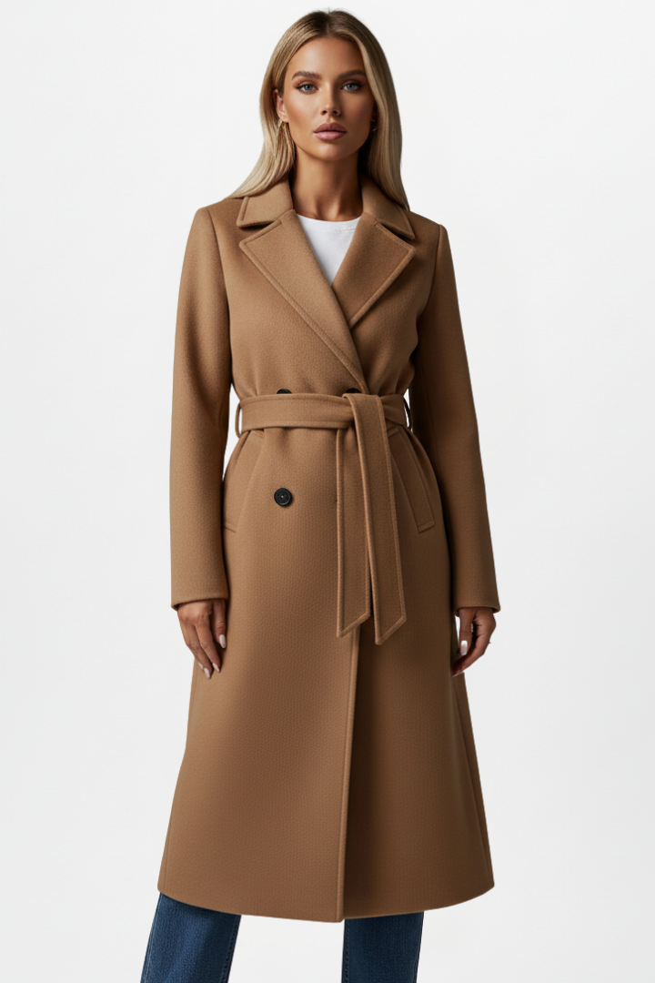 Belted Coat Womens Long Double Breasted Wrap Notch Lapel Tie Waist - image 5