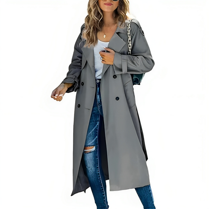 Double Breasted Trench Coat Womens Long Wide Lapel Belt Loops - image 3