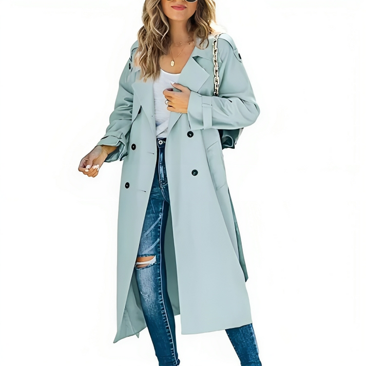 Double Breasted Trench Coat Womens Long Wide Lapel Belt Loops - image 4