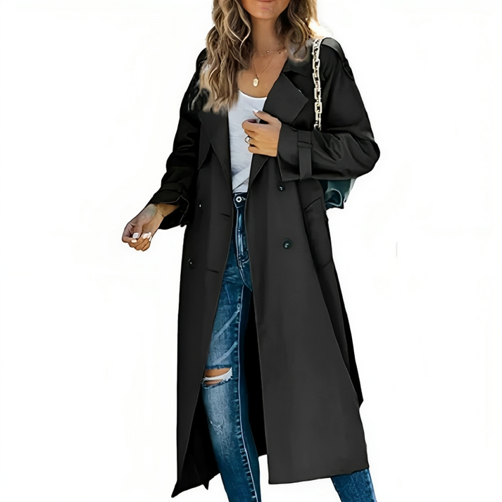 Double Breasted Trench Coat Womens Long Wide Lapel Belt Loops - image 5