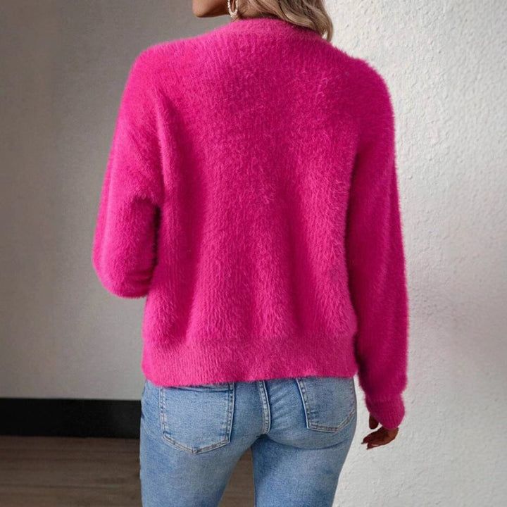 Fluffy Cardigan Womens Cropped V Neck Button Front - image 9