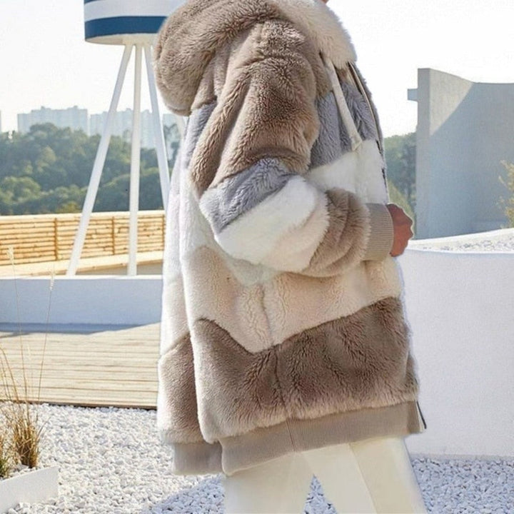 Teddy Jacket Womens Hooded Colour Block Zip Front Oversized - image 10