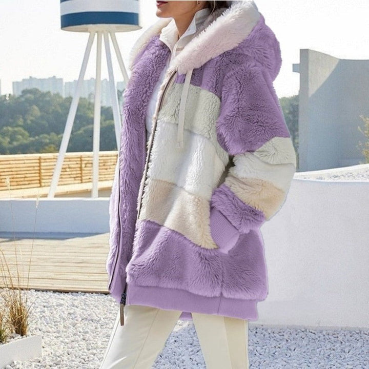 Teddy Jacket Womens Hooded Colour Block Zip Front Oversized - image 5