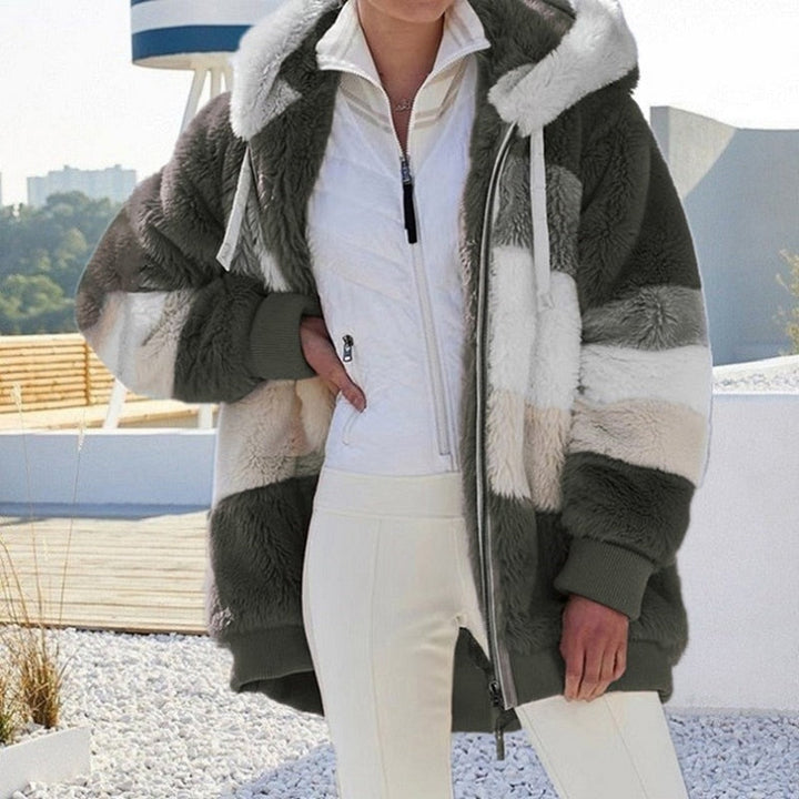 Teddy Jacket Womens Hooded Colour Block Zip Front Oversized - image 7