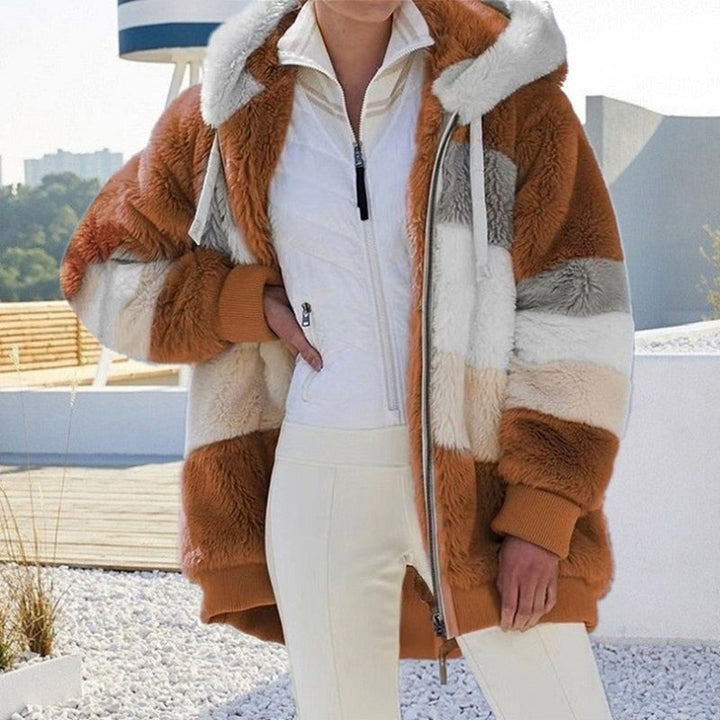 Teddy Jacket Womens Hooded Colour Block Zip Front Oversized - image 8