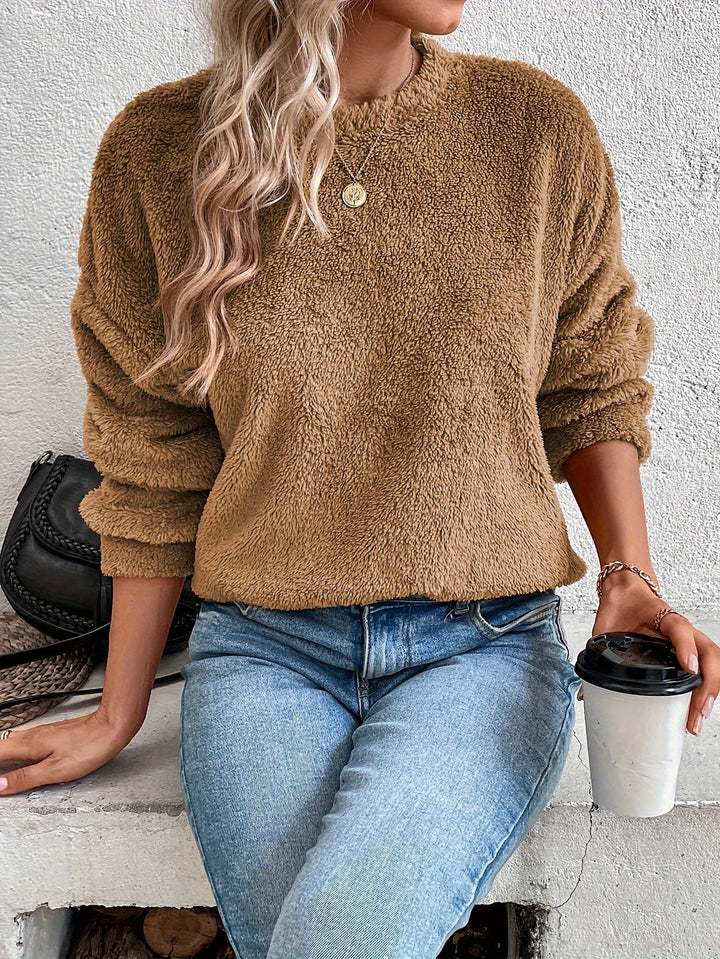 Fluffy Jumper Womens Crew Neck Long Sleeve Relaxed Fit - image 1
