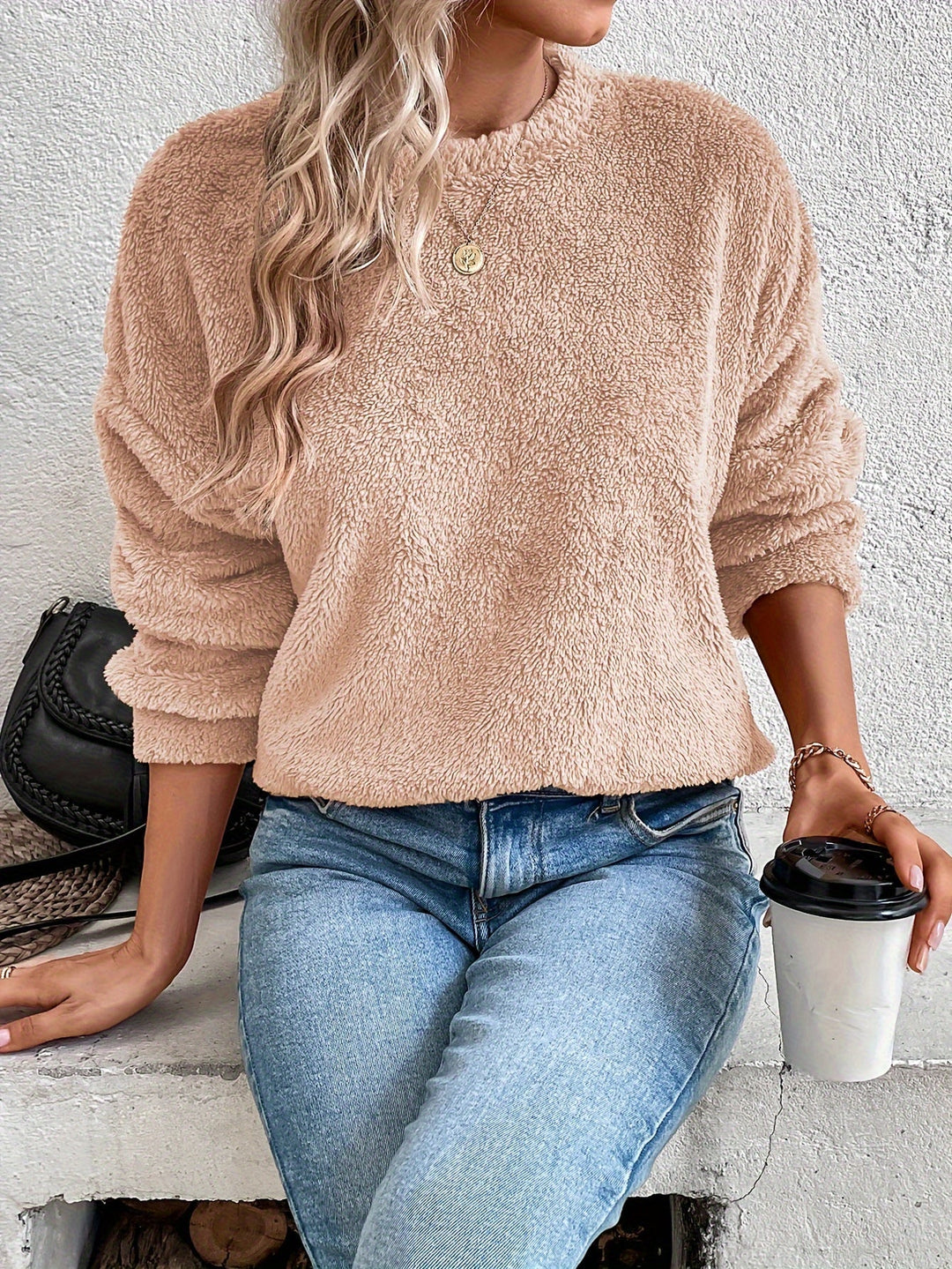 Fluffy Jumper Womens Crew Neck Long Sleeve Relaxed Fit - image 4
