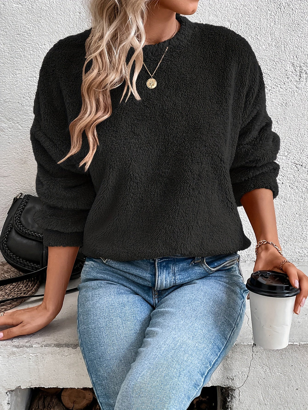 Fluffy Jumper Womens Crew Neck Long Sleeve Relaxed Fit - image 6