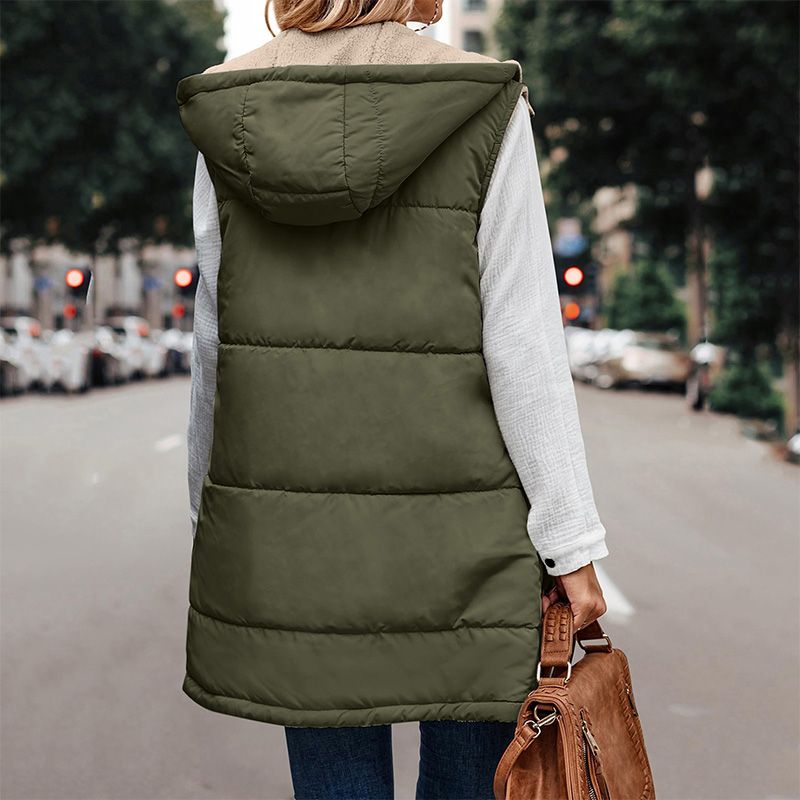 Long Gilet with Hood Womens Quilted Sherpa Lined Zip Front Pockets - image 5