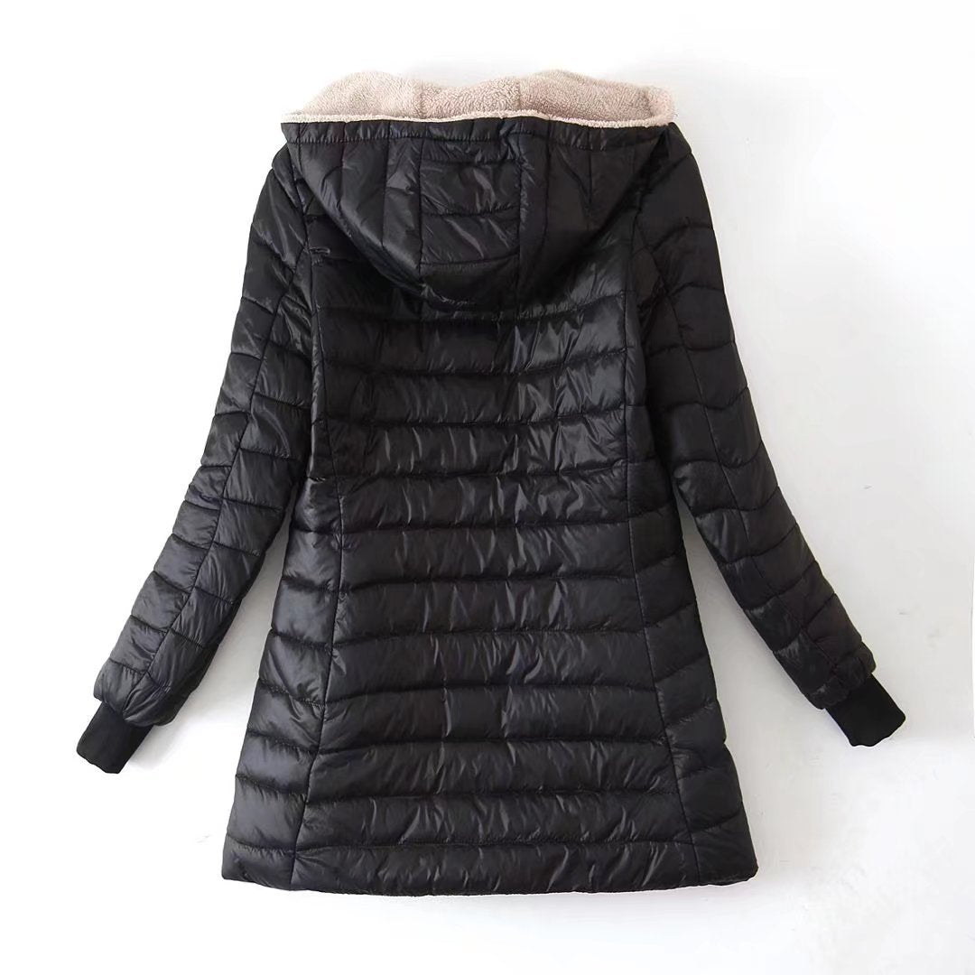 Quilted Coat Womens Long Hooded Padded Zip Front Elastic Cuffs - image 4
