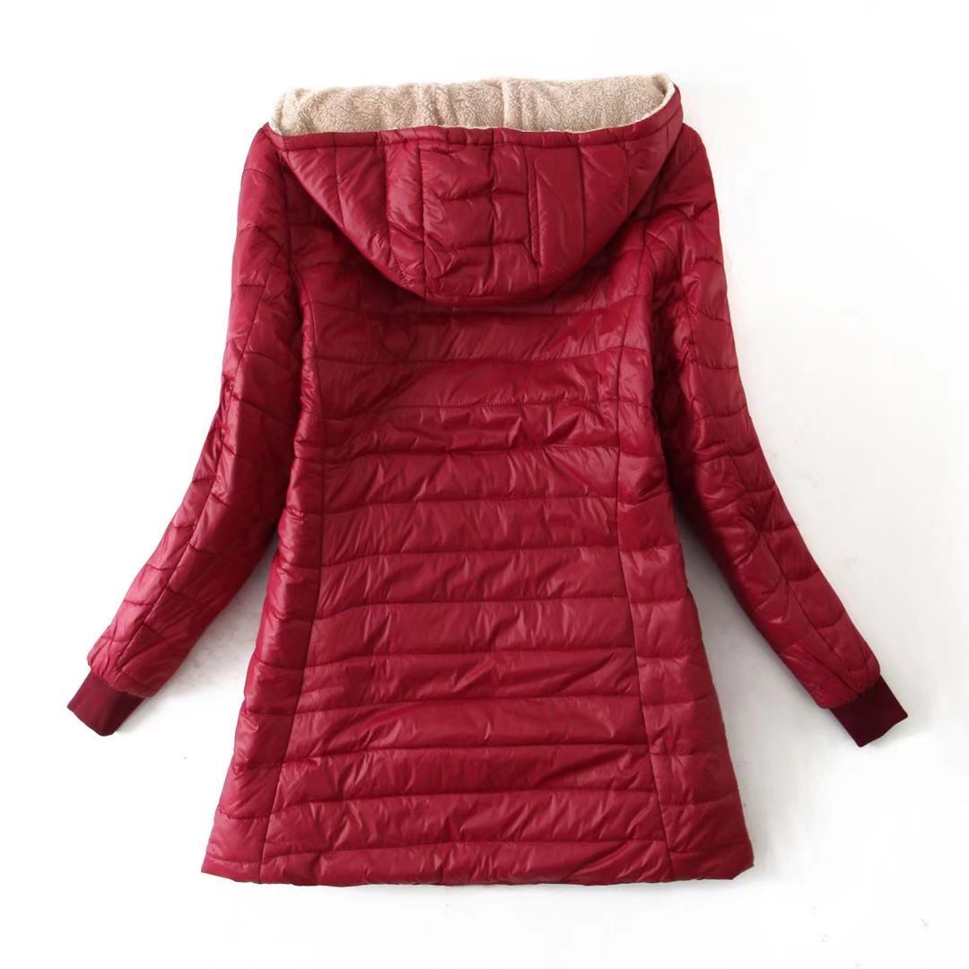 Quilted Coat Womens Long Hooded Padded Zip Front Elastic Cuffs - image 6