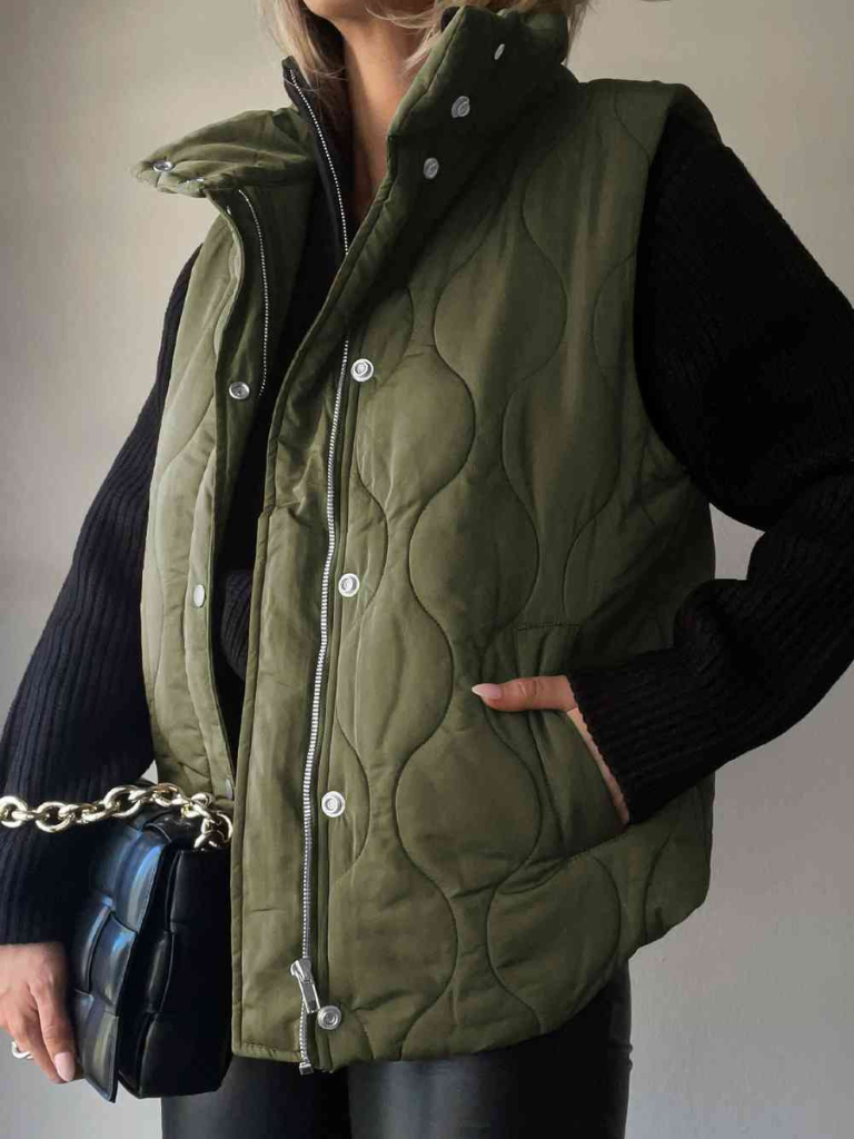 Quilted Gilet Womens Stand Collar Zip and Popper Front Side Pockets - image 2
