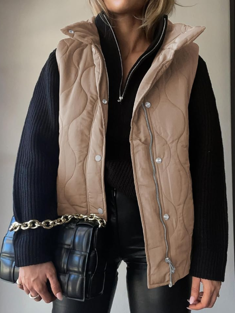 Quilted Gilet Womens Stand Collar Zip and Popper Front Side Pockets - image 3