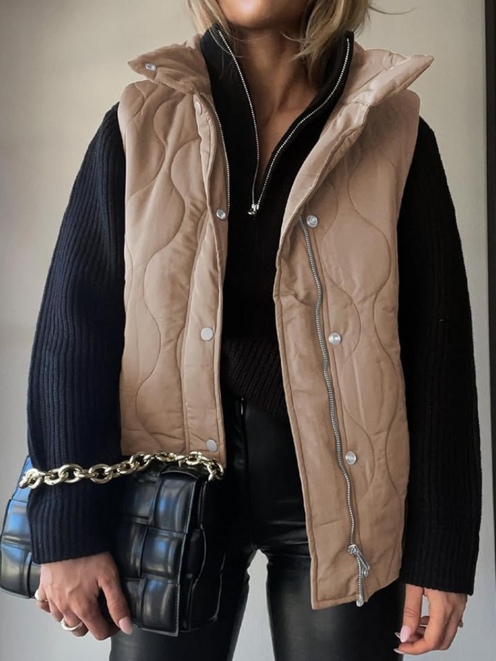 Quilted Gilet Womens Stand Collar Zip and Popper Front Side Pockets - image 3