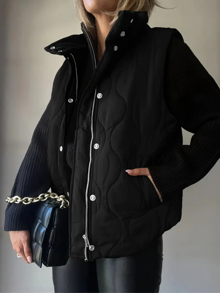 Quilted Gilet Womens Stand Collar Zip and Popper Front Side Pockets - image 4