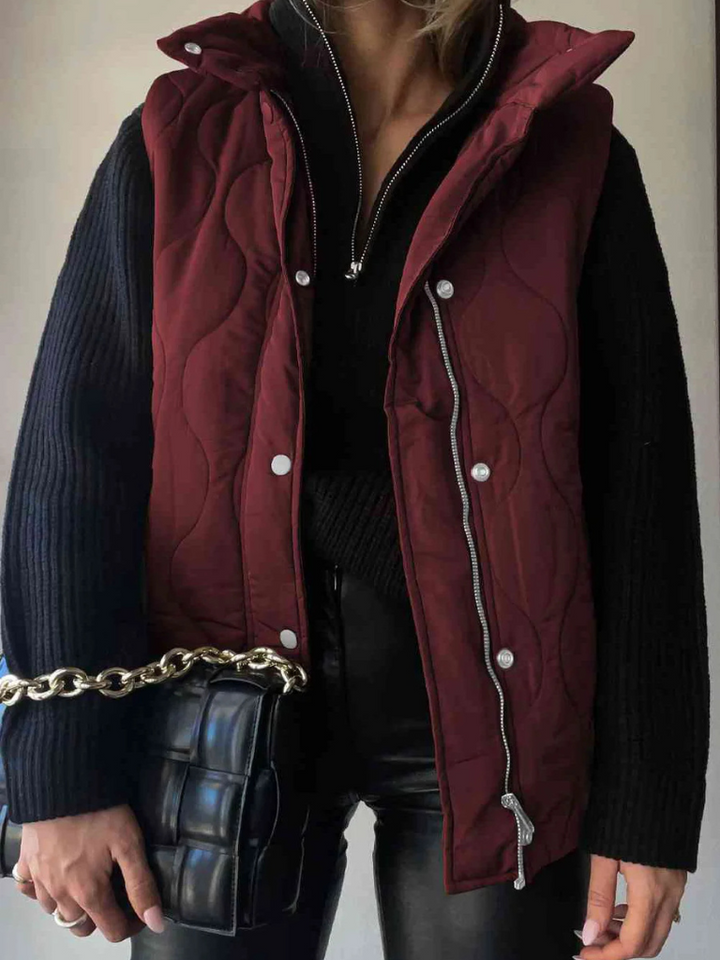 Quilted Gilet Womens Stand Collar Zip and Popper Front Side Pockets - image 5