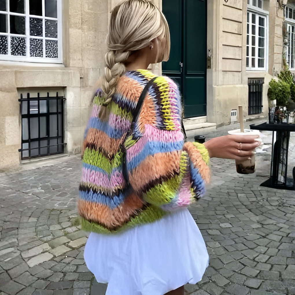 Striped Cardigan Womens Chunky Knit Open Front Balloon Sleeve - image 4