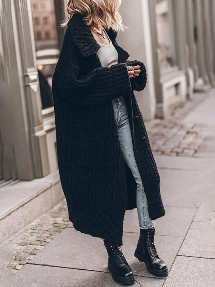 Chunky Knit Cardigan Coat Womens Long Open Front Notch Collar Pockets - image 2