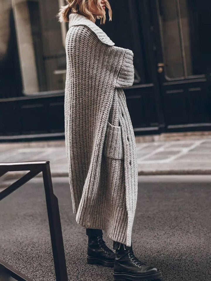 Chunky Knit Cardigan Coat Womens Long Open Front Notch Collar Pockets - image 4