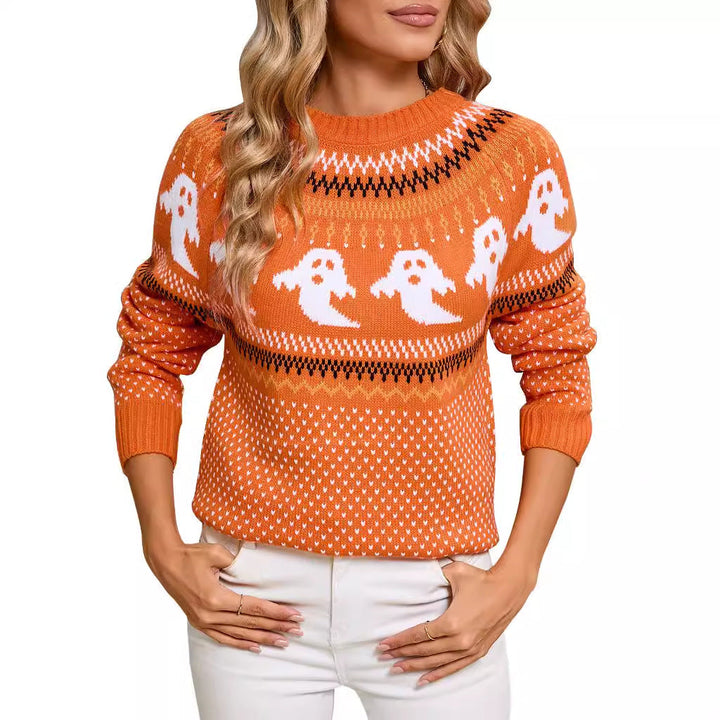 Halloween Jumper Womens Cropped Ghost Fair Isle Knit Crew Neck - image 7
