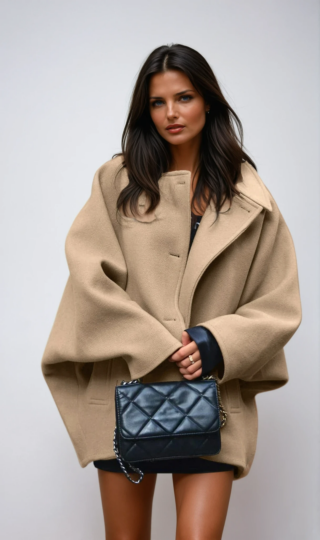 Short Coat Womens Oversized Boxy Notch Lapel Button Front Side Pockets - image 4
