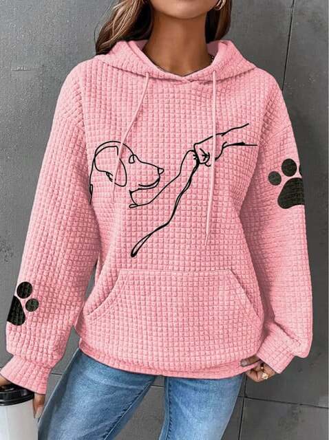 Dog Hoodie Womens Waffle Knit Paw Print Kangaroo Pocket - image 2