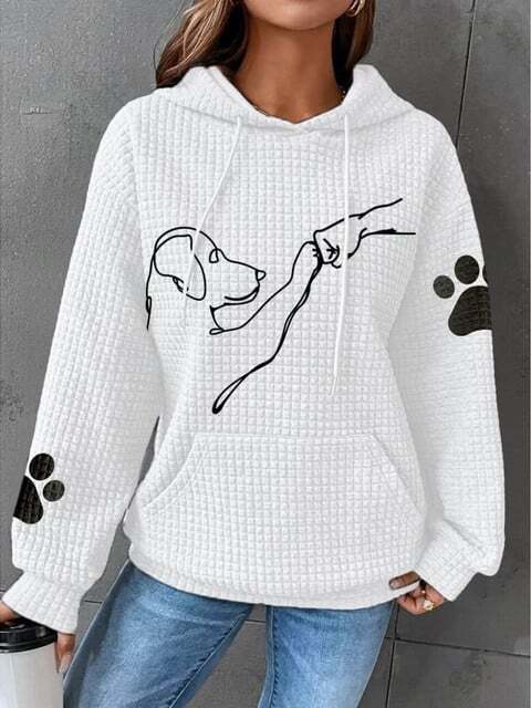 Dog Hoodie Womens Waffle Knit Paw Print Kangaroo Pocket - image 3