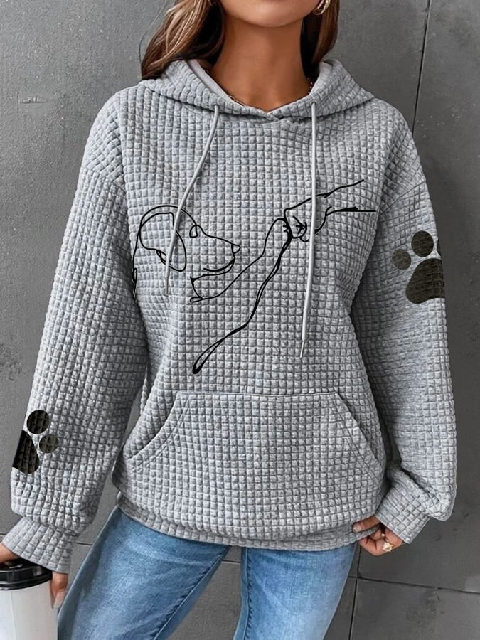 Dog Hoodie Womens Waffle Knit Paw Print Kangaroo Pocket - image 4