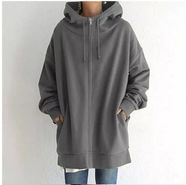 Zip Up Hoodie Womens Oversized Fleece Longline Drawstring Hood Pockets - image 1