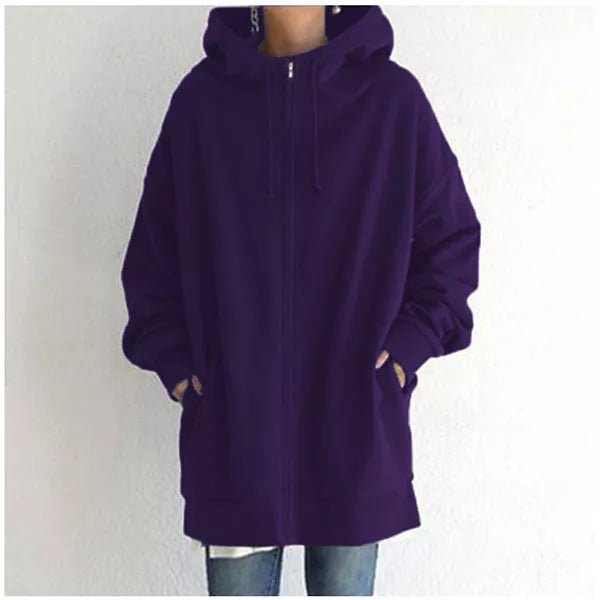 Zip Up Hoodie Womens Oversized Fleece Longline Drawstring Hood Pockets - image 11