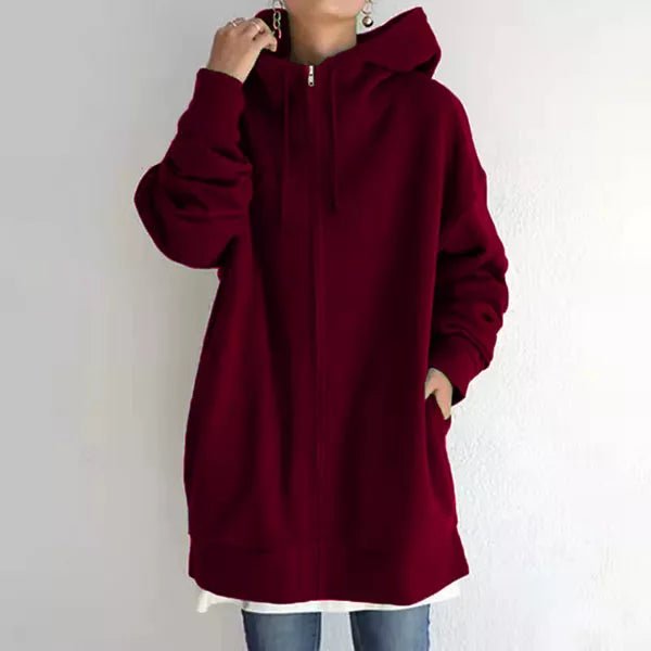 Zip Up Hoodie Womens Oversized Fleece Longline Drawstring Hood Pockets - image 12