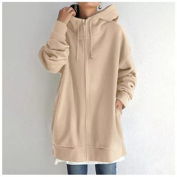 Zip Up Hoodie Womens Oversized Fleece Longline Drawstring Hood Pockets - image 2