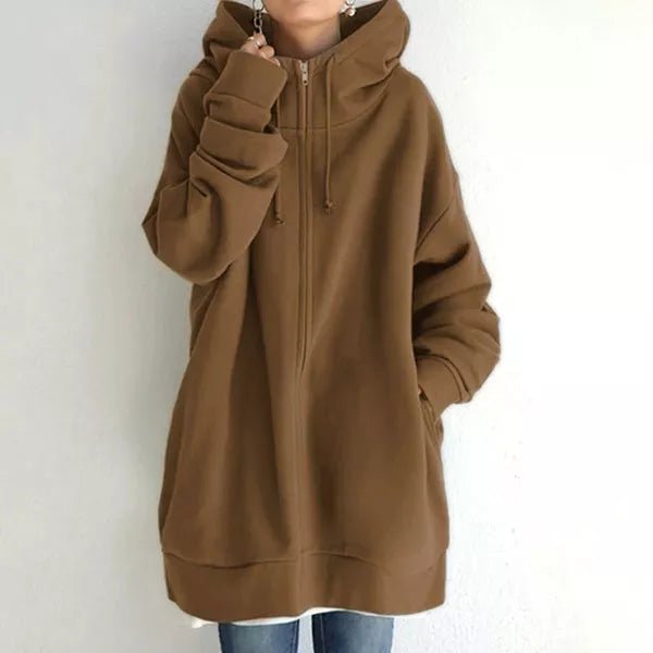 Zip Up Hoodie Womens Oversized Fleece Longline Drawstring Hood Pockets - image 3