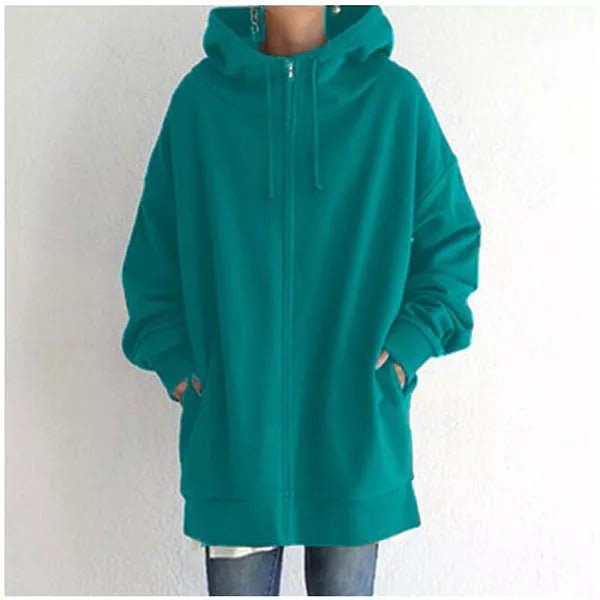 Zip Up Hoodie Womens Oversized Fleece Longline Drawstring Hood Pockets - image 5
